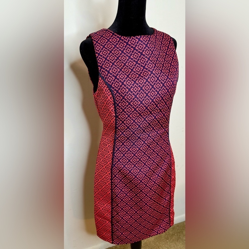 Anthropologie Pim + Larkin chic preppy coral and navy sleeveless sheath dress sm